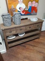 **SALE** robuust teakhouten sidetable 140 cm, Huis en Inrichting, Tafels | Bijzettafels, Ophalen, Zo goed als nieuw, 75 cm of meer