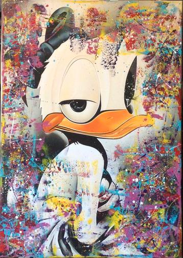 Donald Duck- Mixed Media- Katoenen canvasdoek-100x70cm beschikbaar voor biedingen