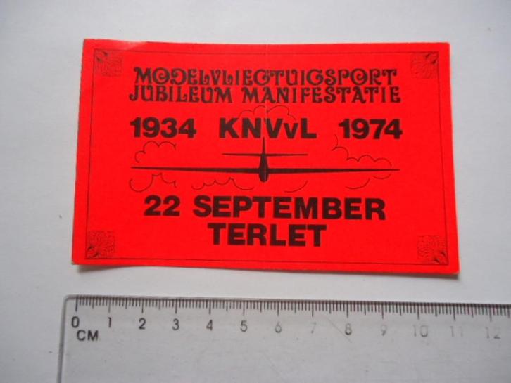 sticker oud 1974 Terlet modelbouw vliegtuig rc KNVVL retro, Verzamelen, Stickers, Zo goed als nieuw, Bedrijf of Vereniging, Verzenden