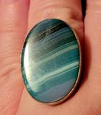 Verstelbare 925 zilveren ring met ovalen blauwe agaat, Gebruikt, Met edelsteen, Dame, Zilver