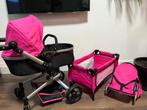Roze Poppenwagen, buggy, poppencampingbedje, wipstoeltje, Ophalen, Gebruikt, Meisje