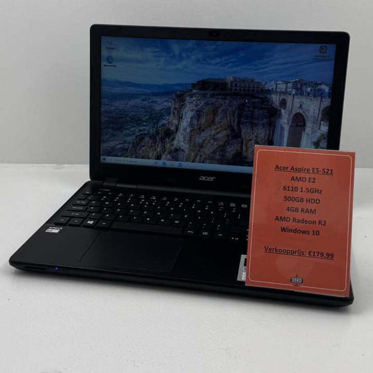 Acer Aspire E5-521 laptop | AMD E2-6110 1.5GHz 500GB HDD 4GB, Computers en Software, Windows Laptops, Zo goed als nieuw, 15 inch