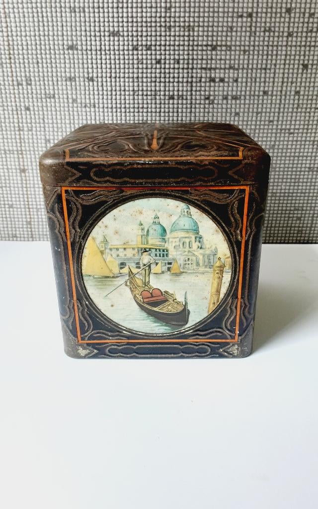 art deco blikje van houten cacao en chocolade fabrieken, Verzamelen, Blikken, Ophalen of Verzenden, Gebruikt, Overige
