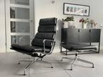 Vitra Eames ea222 fauteuil en ea223 ottoman softpad leer chr, Huis en Inrichting, Fauteuils, Vitra, Ophalen of Verzenden, Zo goed als nieuw