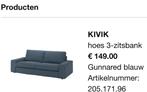 Nieuwe IKEA Kivik hoes 3-zits - Gunnared blauw, 75 tot 100 cm, Ophalen of Verzenden, Rechte bank, Stof