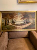 Romantisch olieverfschilderij - 46,5x86 cm  j. Van Riemsdijk, Antiek en Kunst, Ophalen of Verzenden