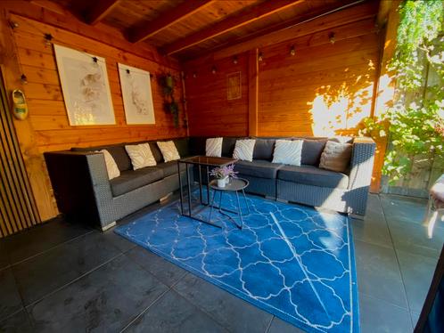 Antraciet wicker hoekbank voor buiten – 5-delig, Tuin en Terras, Tuinmeubel-accessoires, Gebruikt, Ophalen