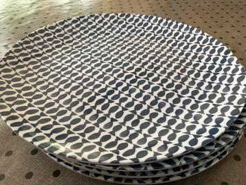 L.Dake/ 6 kunststof borden blauw-wit/visjes beschikbaar voor biedingen