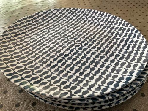 L.Dake/ 6 kunststof borden blauw-wit/visjes, Huis en Inrichting, Keuken | Servies, Zo goed als nieuw, Bord(en), Overige stijlen