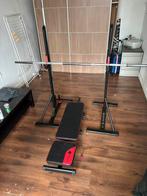 Complete verstelbare bench met rack en gewichten, Sport en Fitness, Fitnessmaterialen, Ophalen, Zo goed als nieuw, Fitnessbank