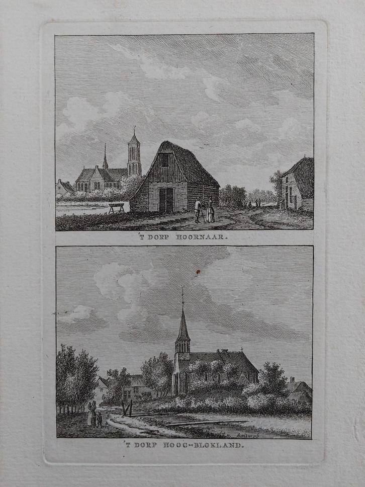 158- 159 Dorp Hoornaar + Hoog Blokland Gravure 1792 Bulthuis, Antiek en Kunst, Kunst | Etsen en Gravures, Ophalen of Verzenden