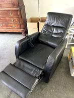 Zwarte leren relaxfauteuil – verstelbaar, Ophalen, Gebruikt, 50 tot 75 cm, Leer