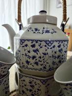 Keramische theepot met warmhouder en 6 kopjes, Antiek en Kunst, Antiek | Servies compleet, Ophalen of Verzenden