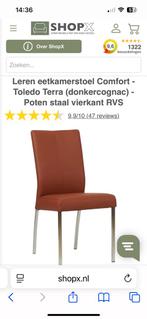 4 leren eetkamerstoelen (terra), poten rvs vierkant (hvs), Ophalen, Gebruikt, Overige kleuren, Leer
