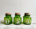 3 groen glazen opbergpotjes apothekerspotjes vintage, Antiek en Kunst, Antiek | Glas en Kristal, Ophalen of Verzenden