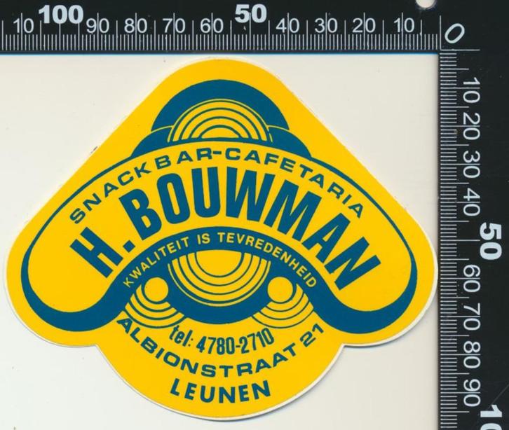 Sticker: Snackbar Cafetaria Bouwman - Leunen, Verzamelen, Stickers, Zo goed als nieuw, Bedrijf of Vereniging, Ophalen of Verzenden
