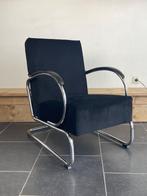 2 Gispen 407 fauteuils, hoogglans chroom, zwarte ribstof, Huis en Inrichting, Fauteuils, Design, 75 tot 100 cm, Ophalen of Verzenden