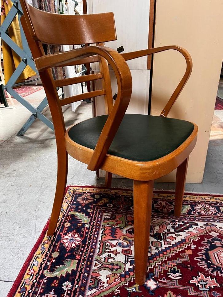 45) Vintage beuken armstoel Gebr. Verhouden., Huis en Inrichting, Stoelen, Gebruikt, Eén, Hout, Overige kleuren, Ophalen