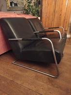 Twee vintage disign fauteuils zwart leer met chroom, Huis en Inrichting, Fauteuils, Ophalen, Zo goed als nieuw, 50 tot 75 cm, Leer
