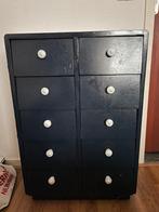Brocante: blauw kastje, witte knoppen 10 lades, Huis en Inrichting, Kasten | Ladekasten, Ophalen, Gebruikt, 5 laden of meer, 50 tot 100 cm