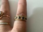 Vintage gouden ring edelstenen 5 Saffieren 8 Briljanten 14 k, Verzenden, Zo goed als nieuw, 17 tot 18, Met edelsteen