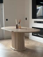 Travertin eettafel ovaal, Travertin japandi vintage marmeren natuursteen, Zo goed als nieuw, 150 tot 200 cm, Ovaal