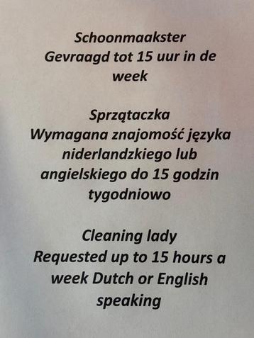 Schoonmaakster of schoonmaker gezocht  beschikbaar voor biedingen
