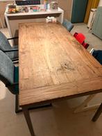Eettafel met karakter eiken met rvs onderstel, Huis en Inrichting, Tafels | Eettafels, Ophalen, Gebruikt, Eikenhout, 200 cm of meer