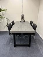 Roobuste eettafel 165x100cm + 4 eetkamerstoelen zwart/chroom, Ophalen, Gebruikt, Stoer, robuust, 4 tot 6 stoelen