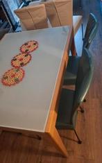 Mooie eettafel en 6 leren eetkamerstoelen te koop, Huis en Inrichting, Tafels | Eettafels, Ophalen, Eikenhout, Mix kleur stoelen
