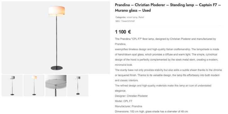 Designer Prandina CPL F7 – Christian Ploderer - Used - Lamp, Huis en Inrichting, Lampen | Vloerlampen, Gebruikt, 150 tot 200 cm