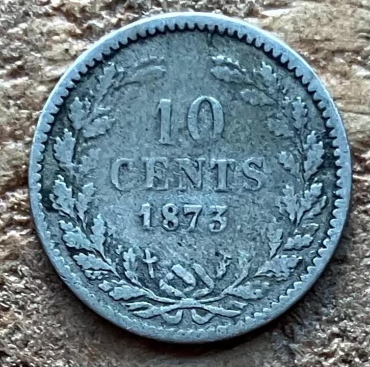 10 cent 1873 Willem III, Postzegels en Munten, Munten | Nederland, Losse munt, 10 cent, Koning Willem III, Zilver, Ophalen
