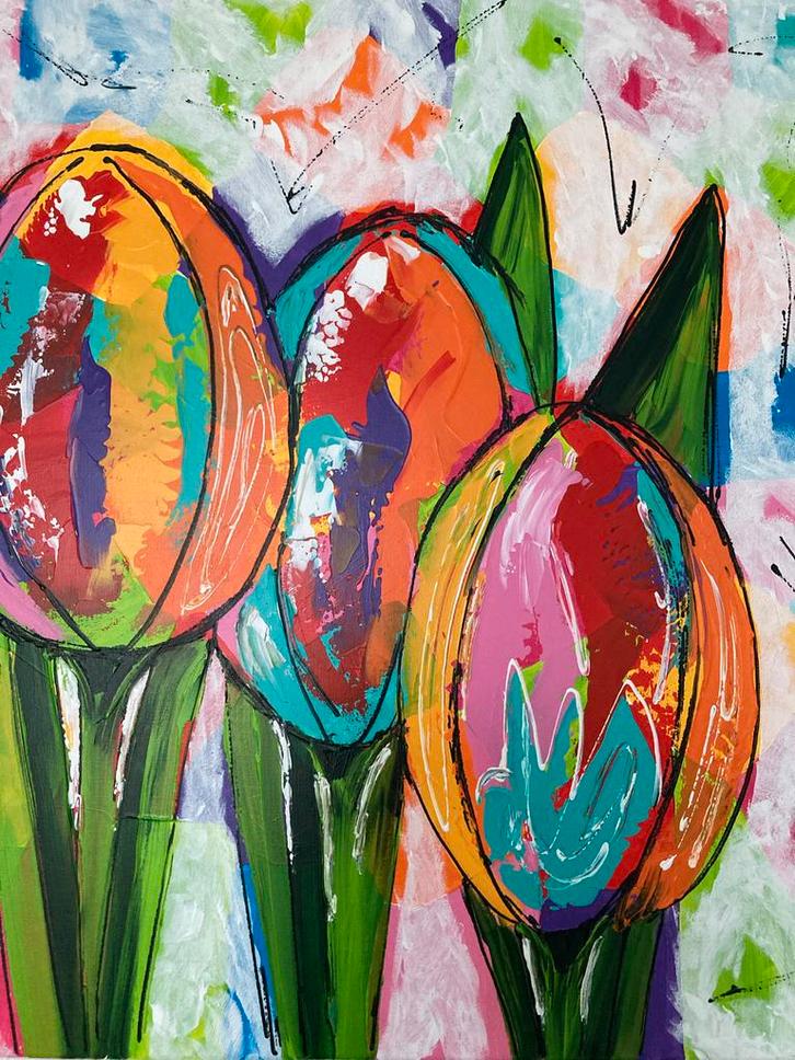 Kleurrijk Tulpen Schilderij, Antiek en Kunst, Kunst | Schilderijen | Klassiek, Ophalen of Verzenden