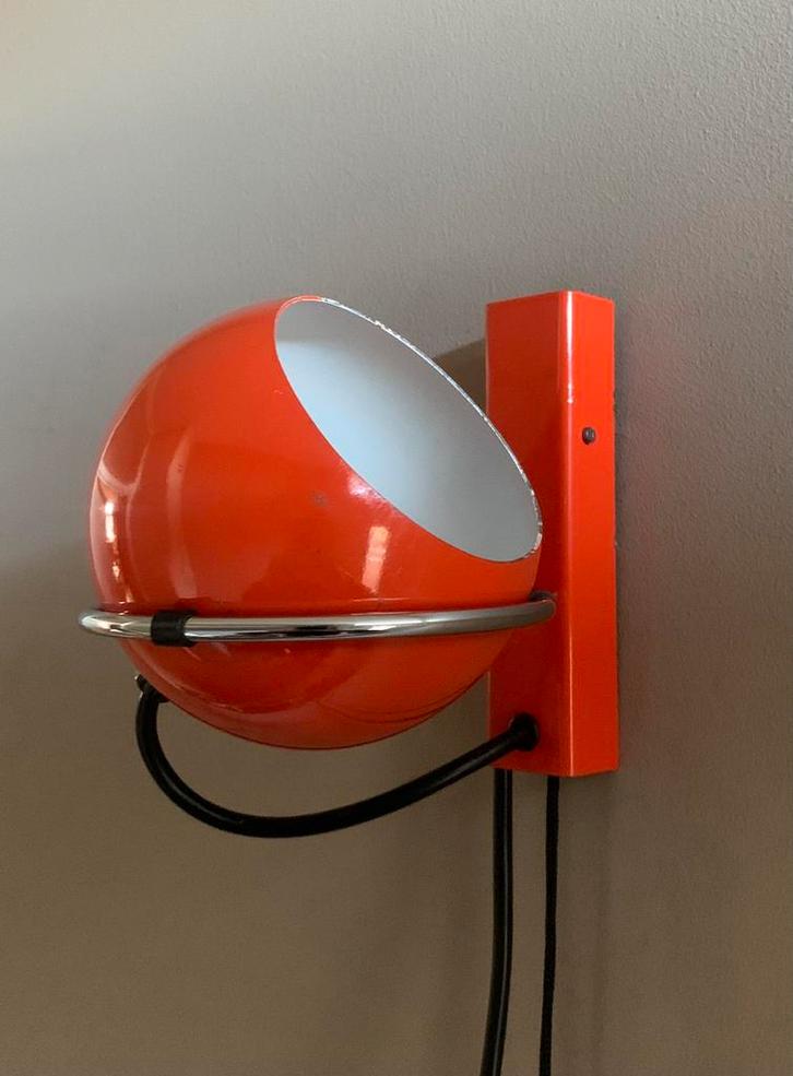 Vintage gepo oranje bollamp, Huis en Inrichting, Lampen | Wandlampen, Metaal, Ophalen of Verzenden