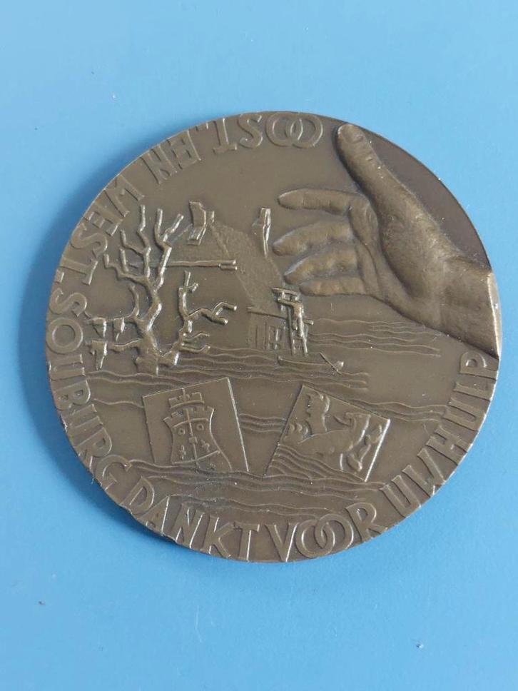 Penning droogmaking Walcheren, Postzegels en Munten, Penningen en Medailles, Brons, Nederland, Ophalen of Verzenden