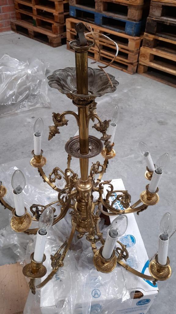 oude kleine zware bronzen luster, begin 1900, Antiek en Kunst, Curiosa en Brocante, Ophalen