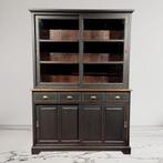 Buffetkast zwart teakhout – Landelijke vitrinekast met schui, 200 cm of meer, 150 tot 200 cm, Teakhout, Landelijk Industrieel Vintage modern