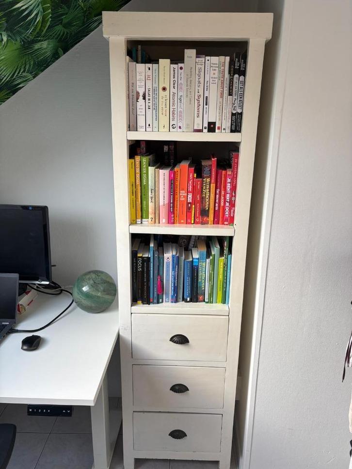 Landelijke witte eikenhouten boekenkast, Huis en Inrichting, Kasten | Boekenkasten, Gebruikt, 50 tot 100 cm, 200 cm of meer, 25 tot 50 cm