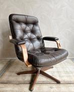 Vintage leren draai fauteuil jaren 70 donkerbruin, Huis en Inrichting, Fauteuils, Ophalen, -, -, 75 tot 100 cm