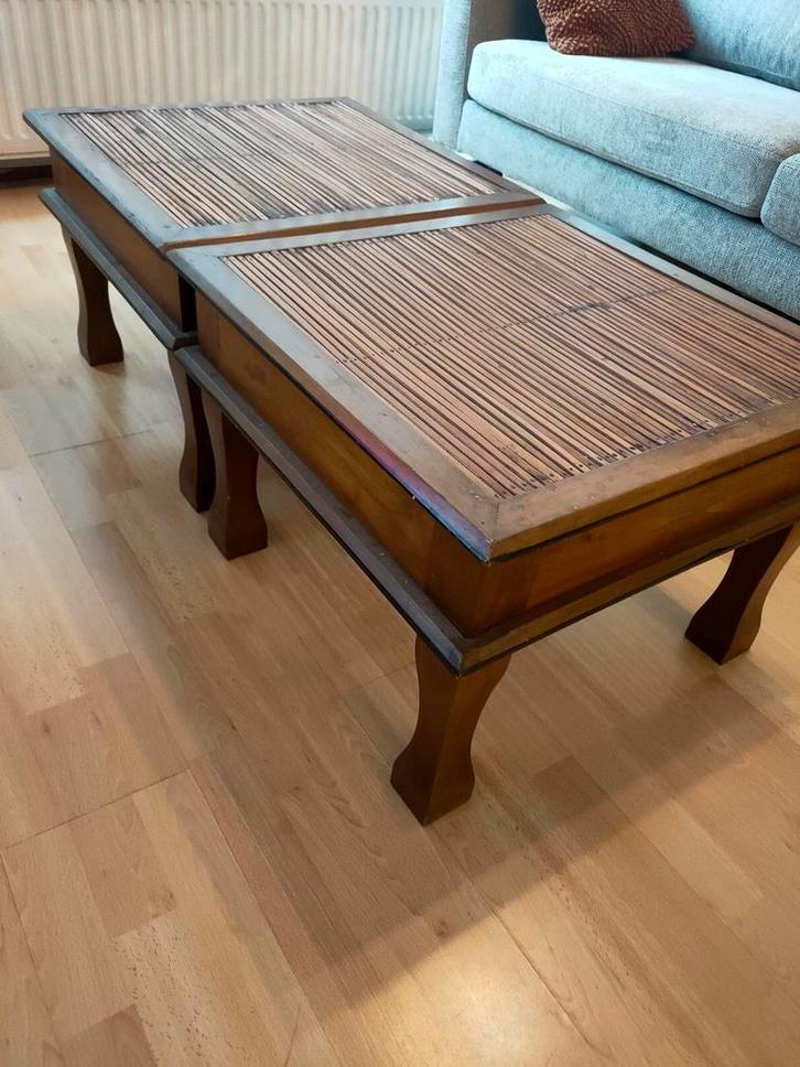 2 x Koloniaal Indie Salontafels - 60x60x41 cm, Huis en Inrichting, Tafels | Salontafels, Minder dan 50 cm, 50 tot 100 cm, 50 tot 100 cm