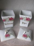 2 Brocante Kruidenpotjes met Bloemen - Peper & Nootmuskaat, Antiek en Kunst, Verzenden
