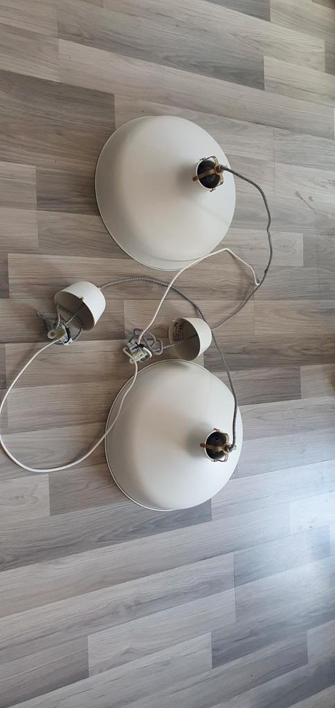 Set van 2 witte hanglampen, Huis en Inrichting, Lampen | Plafondlampen, Gebruikt, Metaal, Ophalen