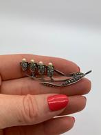 V37 Prachtige zilveren broche parel markasiet, Sieraden, Tassen en Uiterlijk, Ophalen of Verzenden, Zilver, Broche, Met edelsteen