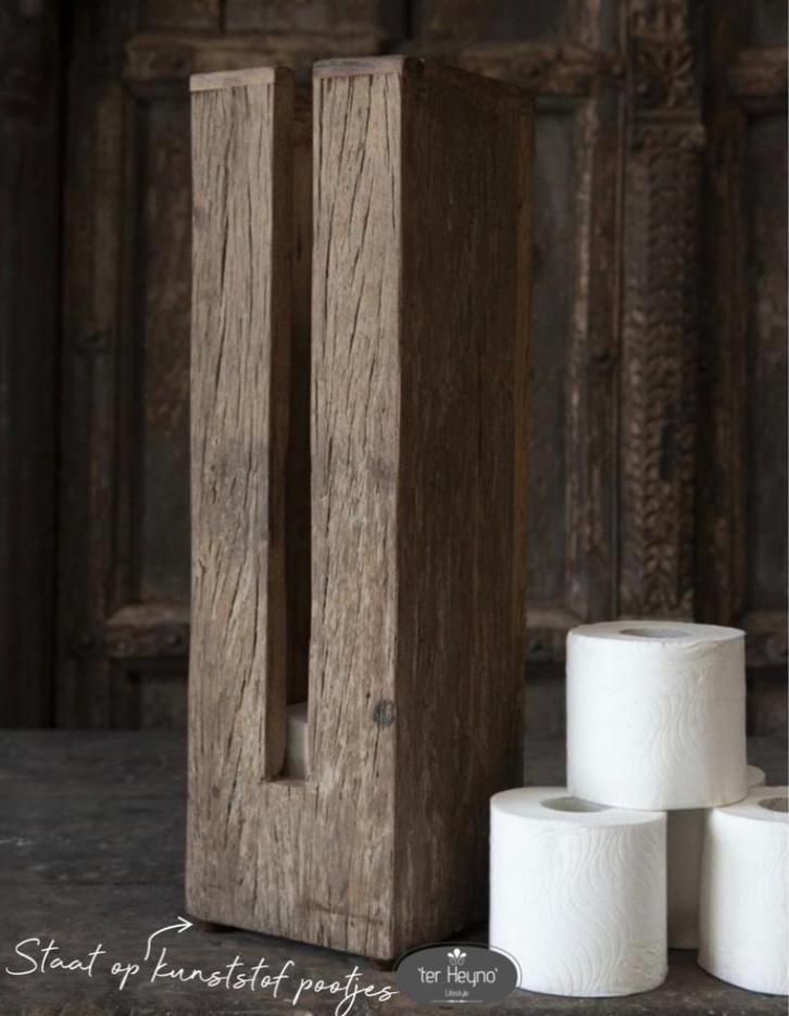 Oud houten toiletrol dispenser houder stoer sober landelijk, Huis en Inrichting, Woonaccessoires | Overige, Nieuw, Verzenden