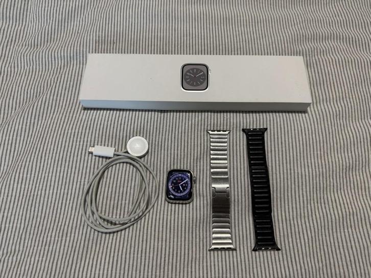 Apple Watch S8 Cellular 41mm – Stainless Steel + 2 bandjes, Sieraden, Tassen en Uiterlijk, Smartwatches, Gebruikt, iOS, Zilver