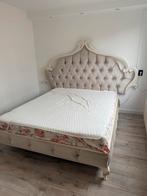 Mooie bed 160cm taupe inc bankje, Ophalen, Gebruikt, Tweepersoons, 200 cm