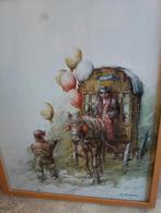 Schilderij met clown en wagen, Ophalen of Verzenden
