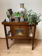 Mooi vintage teakhout theekastje, kastje met los dienblad, Ophalen, Teakhout, 50 tot 100 cm, Minder dan 100 cm