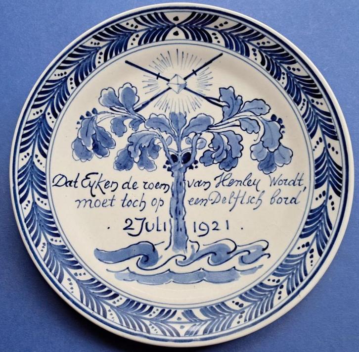 Porceleyne Fles 1921 Eyken wint Henley 18cm (9) LAGA DSC, Antiek en Kunst, Antiek | Wandborden en Tegels, Verzenden