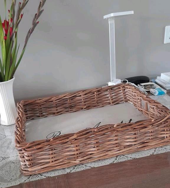 Rieten Mand/Dienblad - Bon Appetit - 50x35cm, Huis en Inrichting, Woonaccessoires | Schalen en Manden, Gebruikt, Mand, Rechthoekig